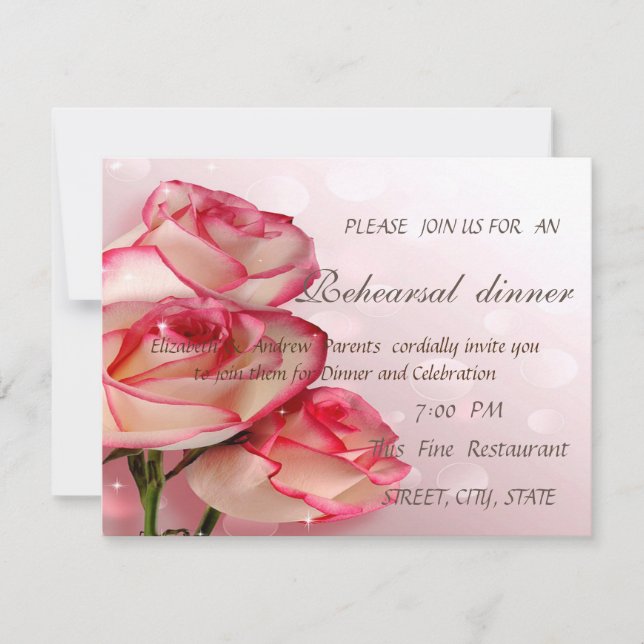 Elegant Chic  Roses Rehearsal Dinner Invitation (Front)