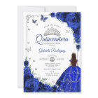 Elegant Chic Royal Blue Silver Floral Quinceanera