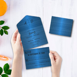 Elegant chic rustic blue All in One Wedding Invite