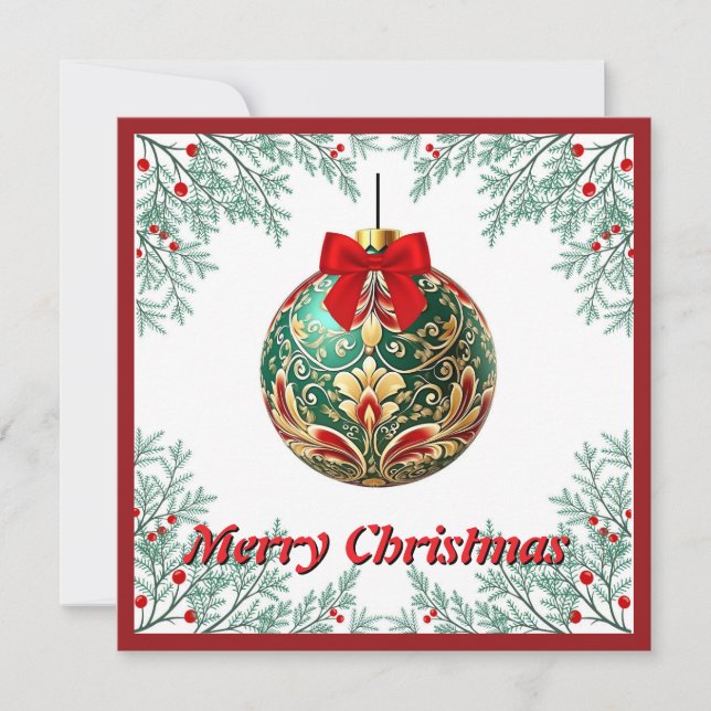 Elegant Chic Rustic Colorful Merry Christmas Ball  Holiday Card (Front)