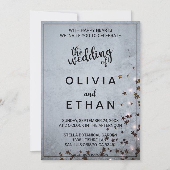 Elegant chic rustic gray stars lights Wedding Invi Invitation (Front)