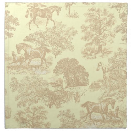 Elegant Chic Rustic Horse Toile Cream Beige Cloth Napkin