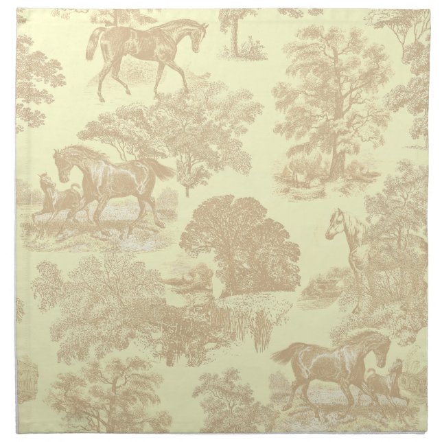 Elegant Chic Rustic Horse Toile Cream Beige Cloth Napkin (Front)
