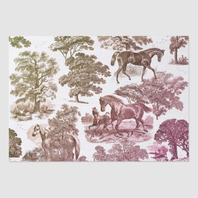 Elegant Chic Rustic Horses Brown Purple Toile  Tissue Paper (Front)