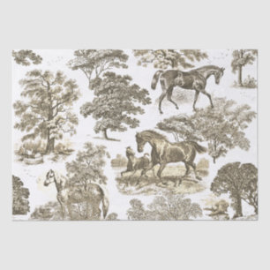 Elegant Chic Rustic Horses Gold Beige Toile Tissue Paper