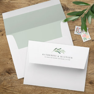 Elegant Chic Rustic Olive Watercolor Wedding  Envelope