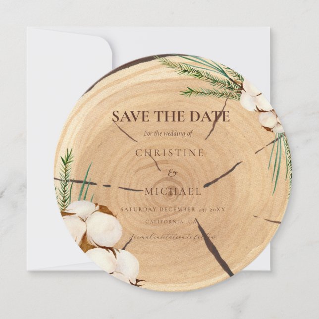 Elegant & Chic Rustic Wedding Wood save the date  (Front)