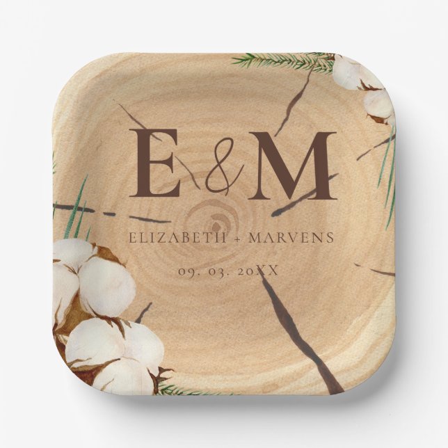Elegant & Chic Rustic Wedding Wooden Thank You Paper Plates (Front)