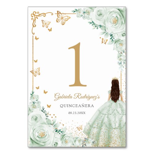 Elegant Chic Sage Green Roses Gold Quinceanera