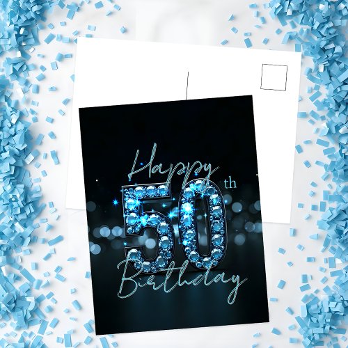 Elegant Chic Sapphire Blue and Black 50th Birthday