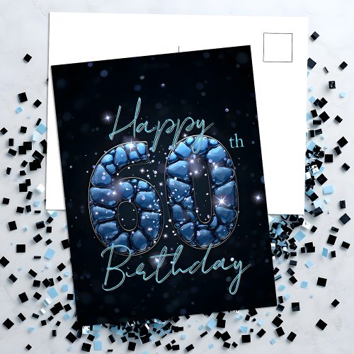 Elegant Chic Sapphire Blue and Black 60th Birthday