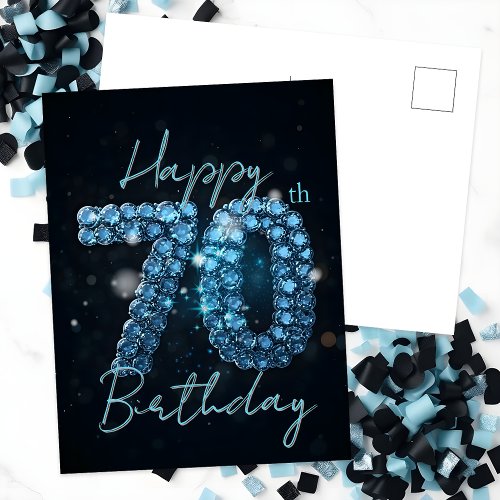 Elegant Chic Sapphire Blue and Black 70th Birthday