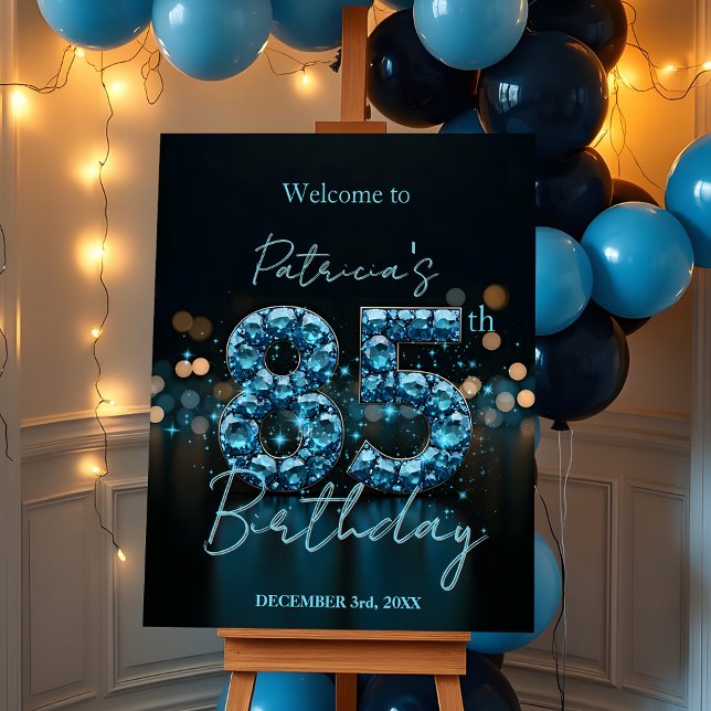 Elegant Chic Sapphire Blue and Black 85th Birthday Foam Board (Creator Uploaded)