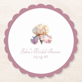 Elegant Chic Scalloped Blush Flower Bridal Shower Paper Coaster