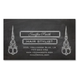 Elegant  chic scissors chalkboard hair stylist business card magnet