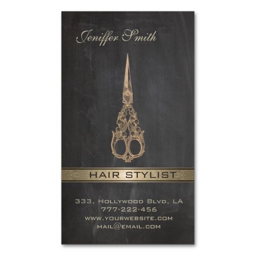 Elegant chic scissors chalkboard hair stylist magnetic business card