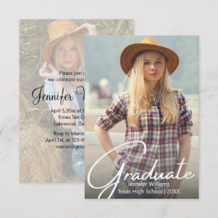 elegant chic script 2 photo graduation party  invitation