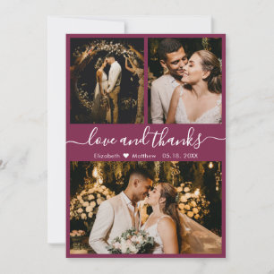 Elegant Chic Script 3 Photo Collage Wedding Thank You Card