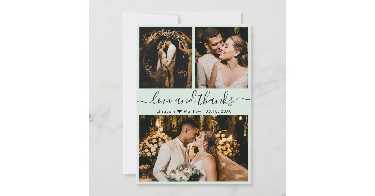 Elegant Chic Script 3 Photo Collage Wedding Thank You Card | Zazzle