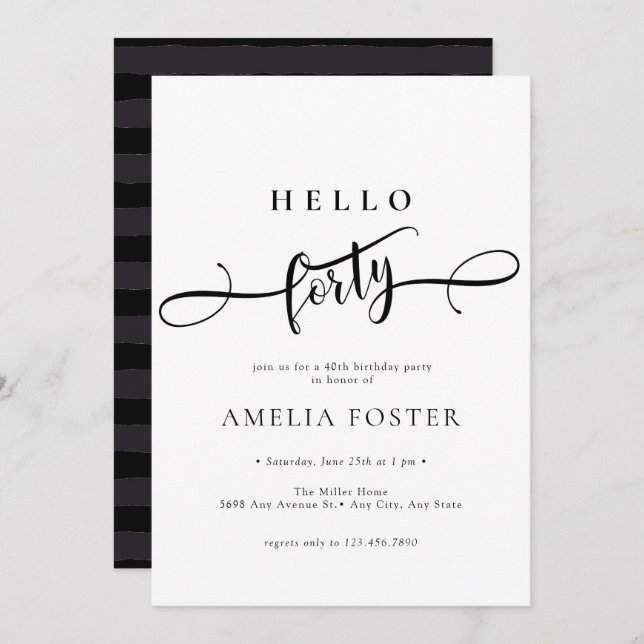 Elegant  Chic Script 40th Birthday Invitation (Front/Back)