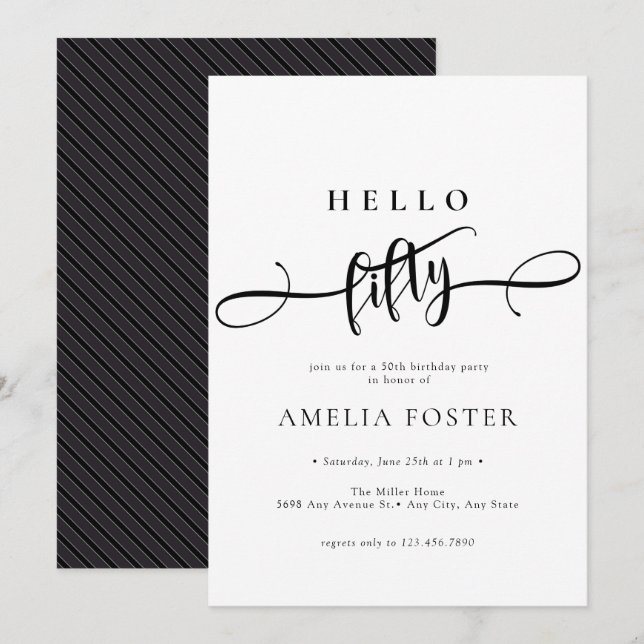 Elegant  Chic Script 50th Birthday Invitation (Front/Back)
