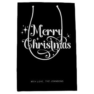 Elegant Chic Script Black & White Merry Christmas Medium Gift Bag