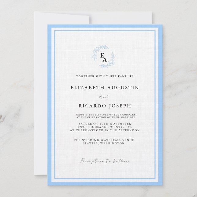 Elegant & Chic Script Blue  Wedding  Invitation (Front)