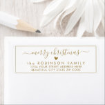 Elegant Chic Script Christmas Return Address Label<br><div class="desc">Elegant,  Modern Gold and White Hand Lettered Christmas Family Return Address Labels. Featuring a pretty hand-written script with saying "Merry Christmas" in swash-tail font,  a little heart shape,  around thin line frame background. Great for Christmas holiday season,  easy to personalize them with your names and return address info.</div>