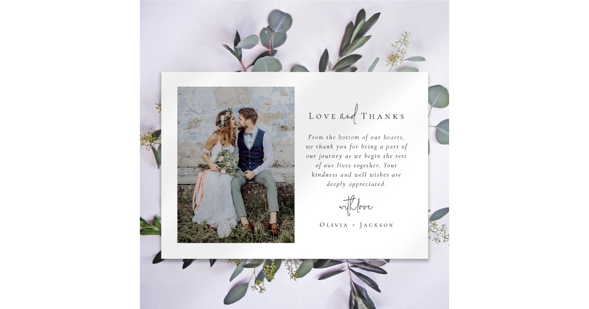 Elegant Chic Script Love and Thanks Photo Wedding Thank You Card | Zazzle
