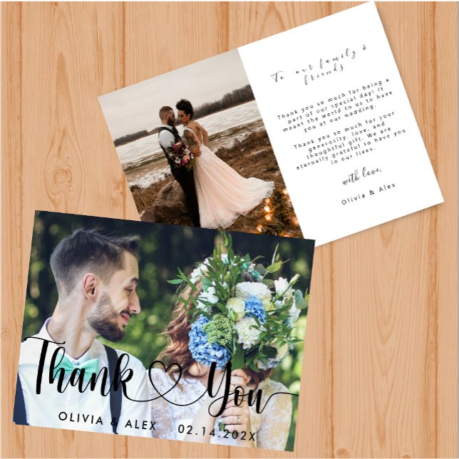 Elegant Chic Script Love Heart  Thank You card (Creator Uploaded)