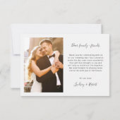 Elegant Chic Script Love Heart Wedding Photo Thank You Card (Back)