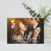 Elegant Chic Script Love Heart Wedding Photo Thank You Card (Standing Front)