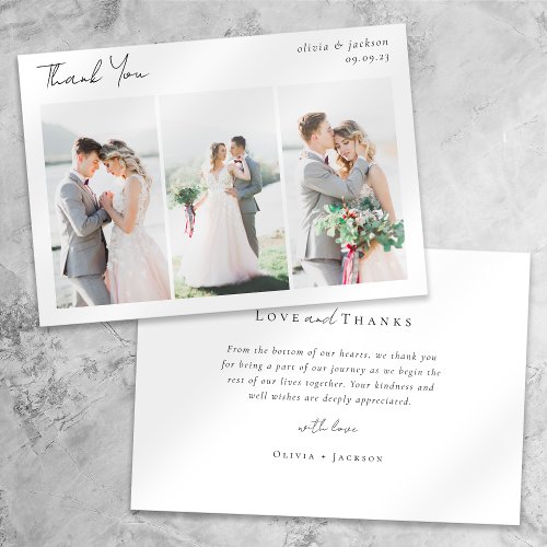 Elegant Chic Script Photo Collage Wedding Card