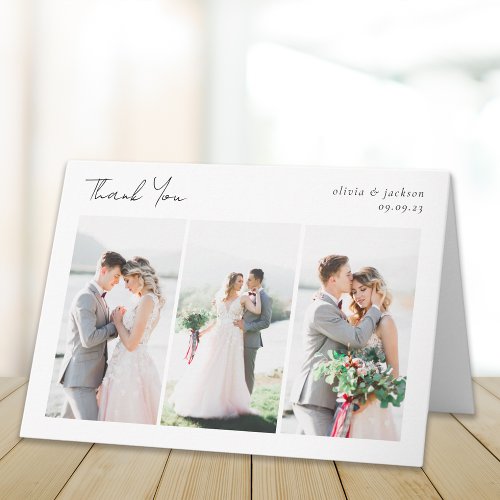 Elegant Chic Script Photo Collage Wedding Card