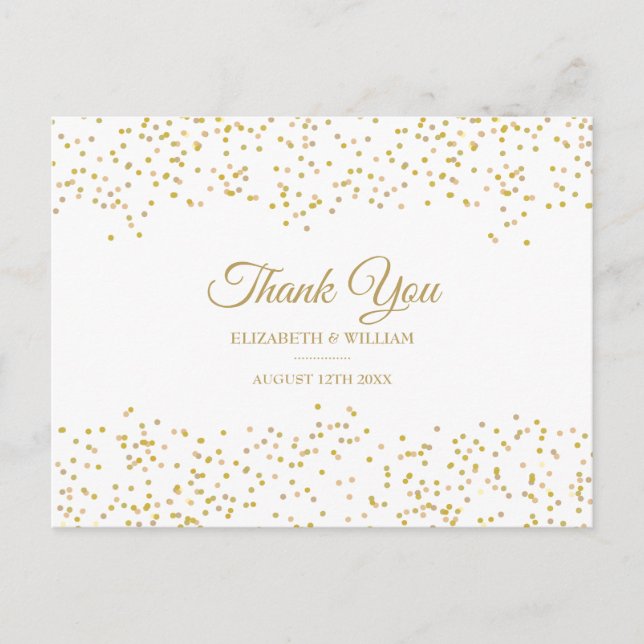 Elegant Chic Script Thank You Gold Dust Confetti Postcard (Front)