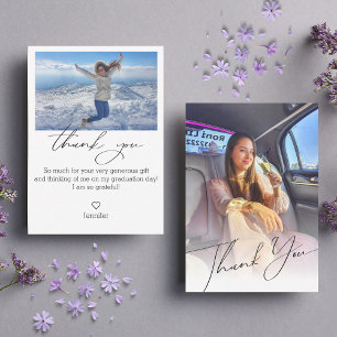 elegant chic script thank you graduation 2 photos note card