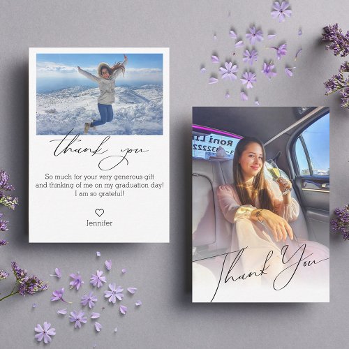 elegant chic script thank you graduation 2 photos  note card