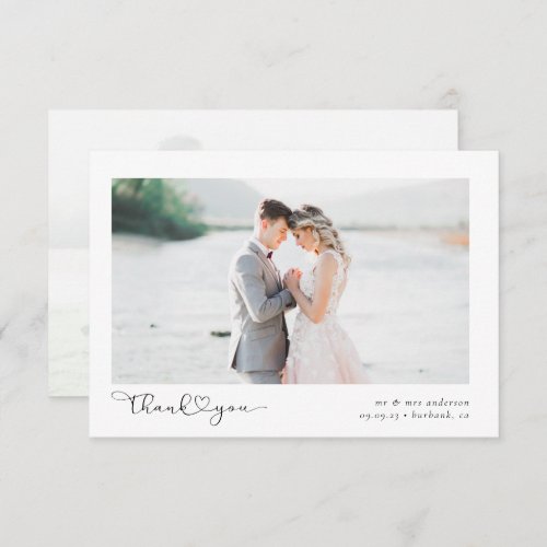 Elegant Chic Script Wedding Photo Thank You Card