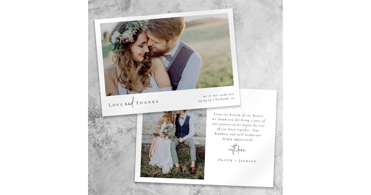 Elegant Chic Script Wedding Photo Thank You Card | Zazzle