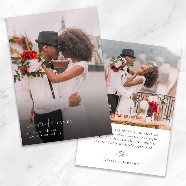 Elegant Chic Script Wedding Photo Thank You Card (Creator Uploaded)