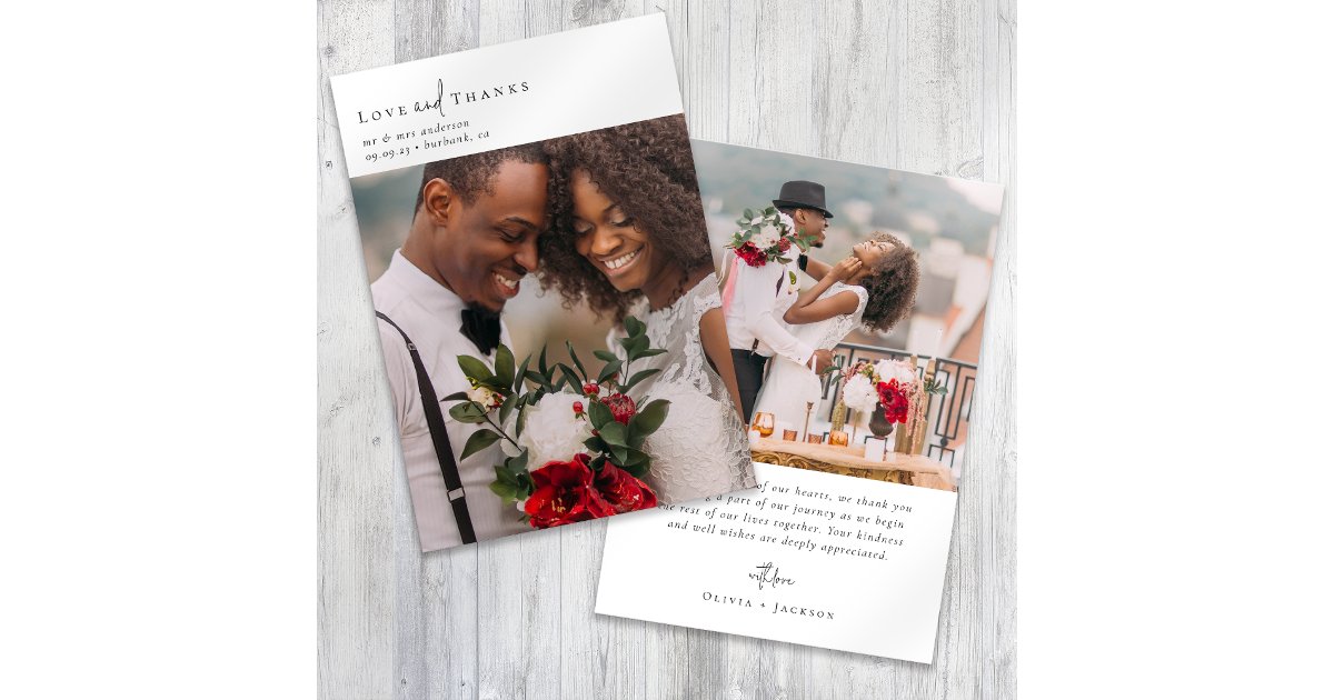 Elegant Chic Script Wedding Photo Thank You Card | Zazzle