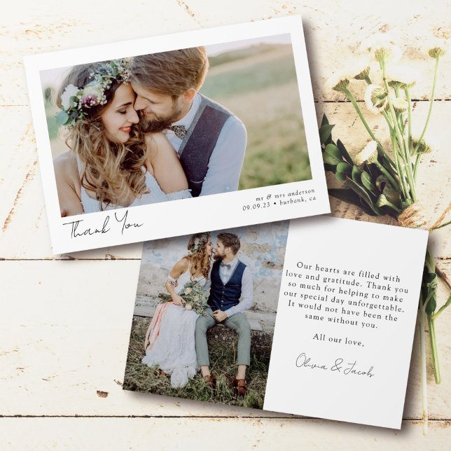 Elegant Chic Script Wedding Photo Thank You Card (Creator Uploaded)