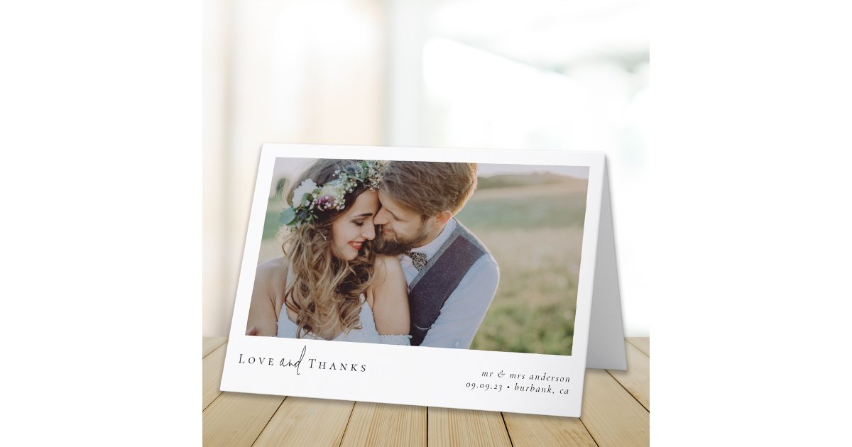 Elegant Chic Script Wedding Photo Thank You Card | Zazzle