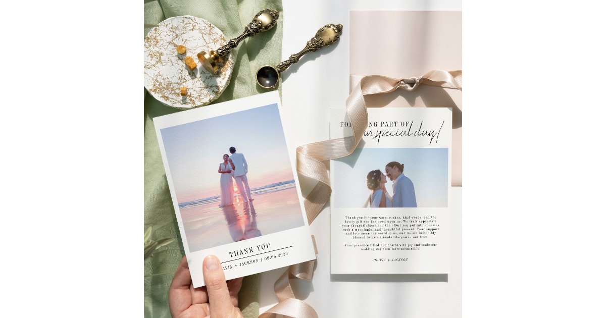 Elegant Chic Script Wedding Photo Thank You Card | Zazzle
