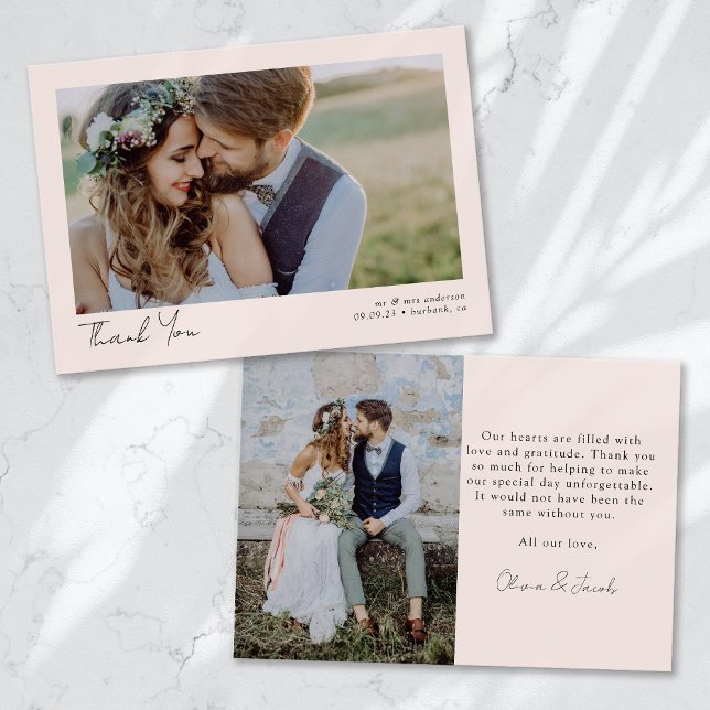 Elegant Chic Script Wedding Photo Thank You Card (Creator Uploaded)