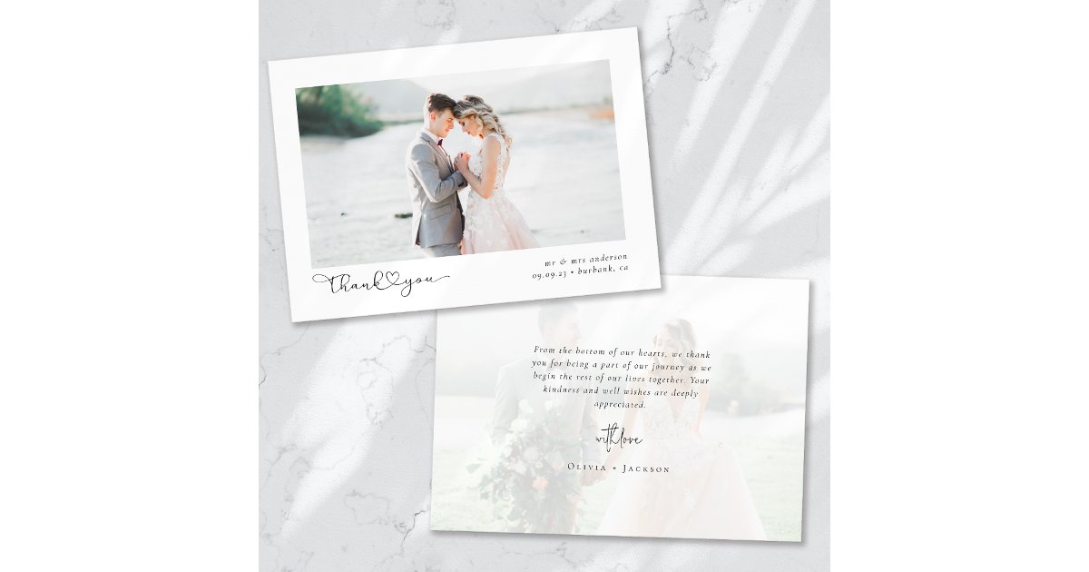 Elegant Chic Script Wedding Photo Thank You Card | Zazzle