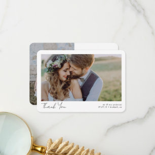 Elegant Chic Script Wedding Photo Thank You Card