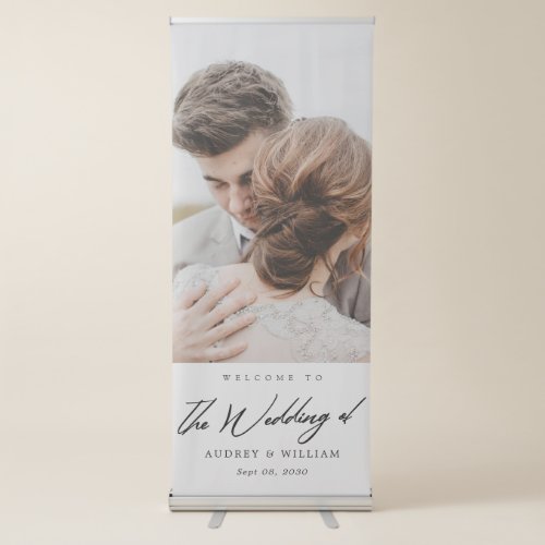 Elegant Chic Script Welcome Modern Photo Wedding Retractable Banner