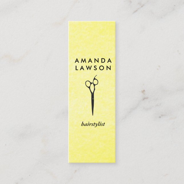 Elegant Chic Shears Comb Yellow Grungy Texture Mini Business Card (Front)
