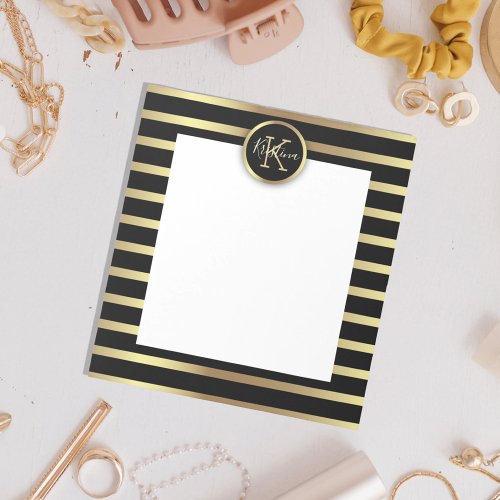 Elegant Chic Shiny Gold and Black Striped  Notepad